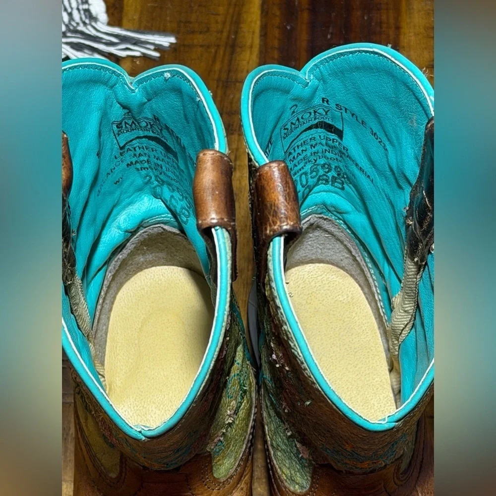 Kids Embroidered Brown and Green Boots
